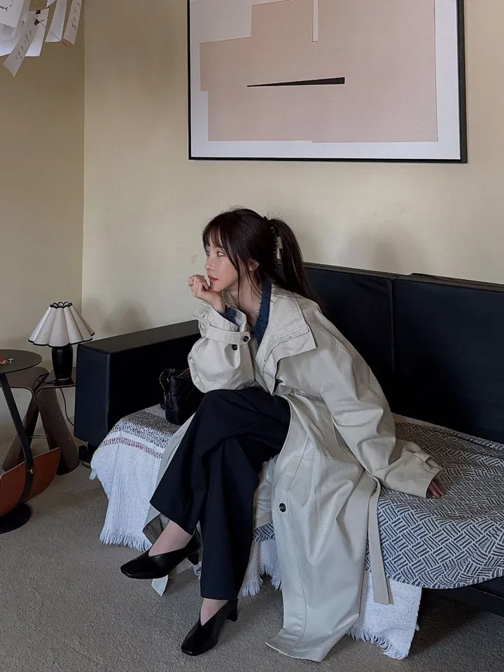 로제 하이넥 오버핏 트렌치코트, 베이직 페미닌 데일리 꾸안꾸 데이트 출근룩(3컬러) 상세 이미지 33