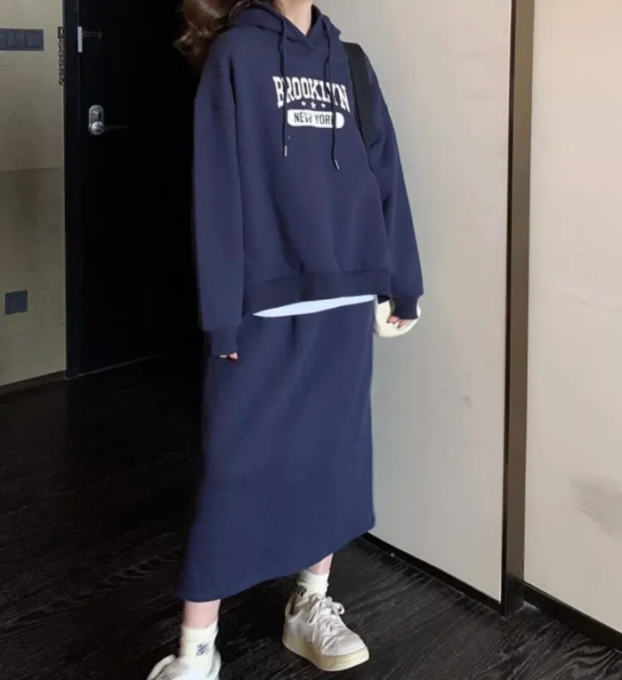💙상하의세트💙 후드티 롱 치마 꾸안꾸 캐주얼 트레이닝복 코디세트 마실룩 간절기 상세 이미지 13