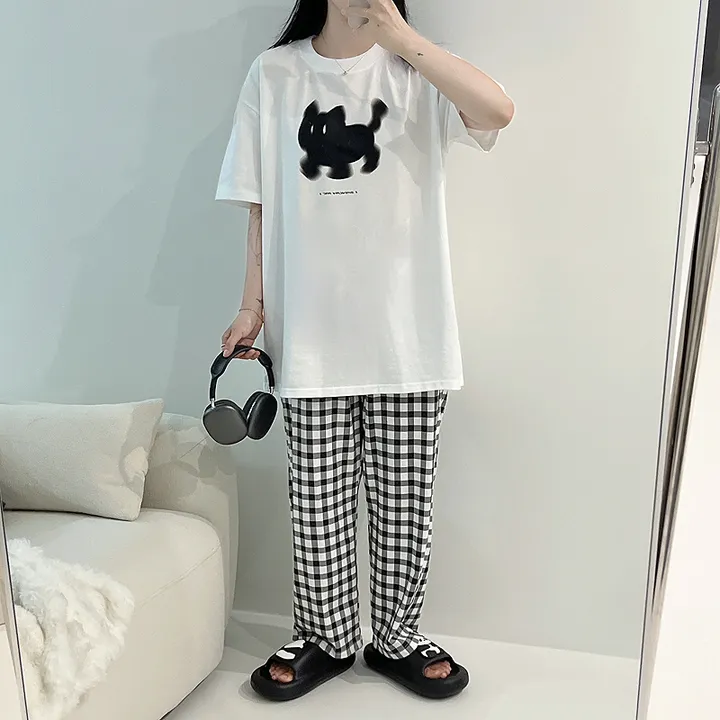 🖤[당일출고/남녀공용]🖤 고양이 캣 빅사이즈 박시핏 루즈핏 오버핏 박시티 반팔 티 티셔츠 여름 면티 커플티 커플룩 커플 커플잠옷 순면 잠옷 파자마 상하세트 체크바지 프리미엄 무 상세 이미지 5