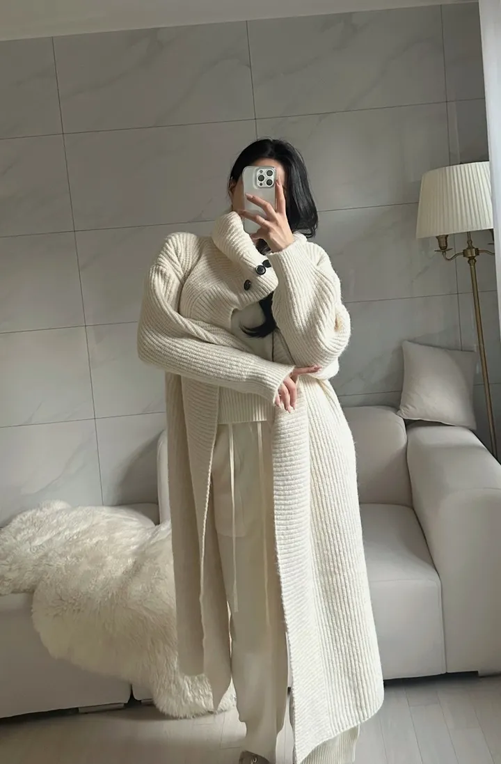 [아이당일] *도톰따숩 터틀넥 울 숄 빅카라 꽈배기 뜨개 니트 맥시롱가디건 울롱코트 울가디건(5color) 상세 이미지 12
