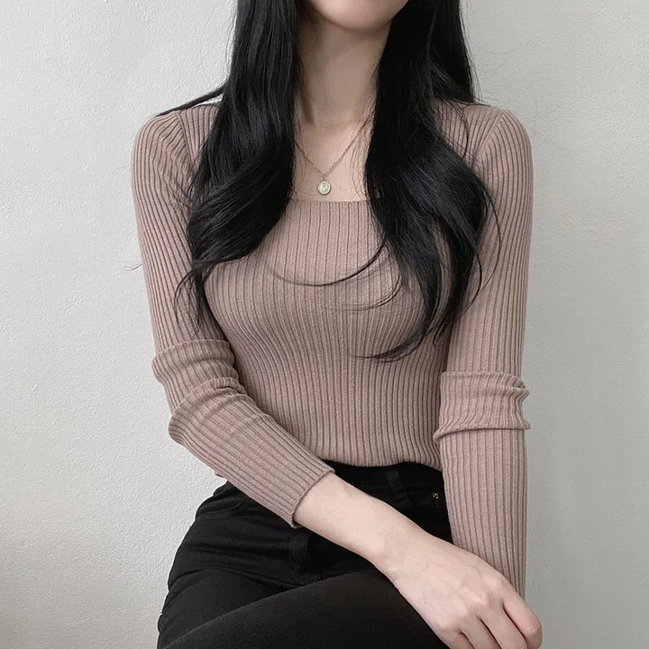 [넥라인이 예쁜] 데일리 스퀘어넥 슬림핏 골지 긴팔 니트 상세 이미지 47