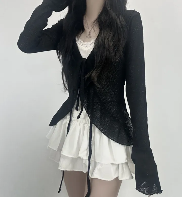ruffle ribbon lace cardigan 러플 리본 레이스 가디건 (봄가디건, 러블리, 프릴, 니트가디건, 슬림핏, 여리여리) 상세 이미지 23