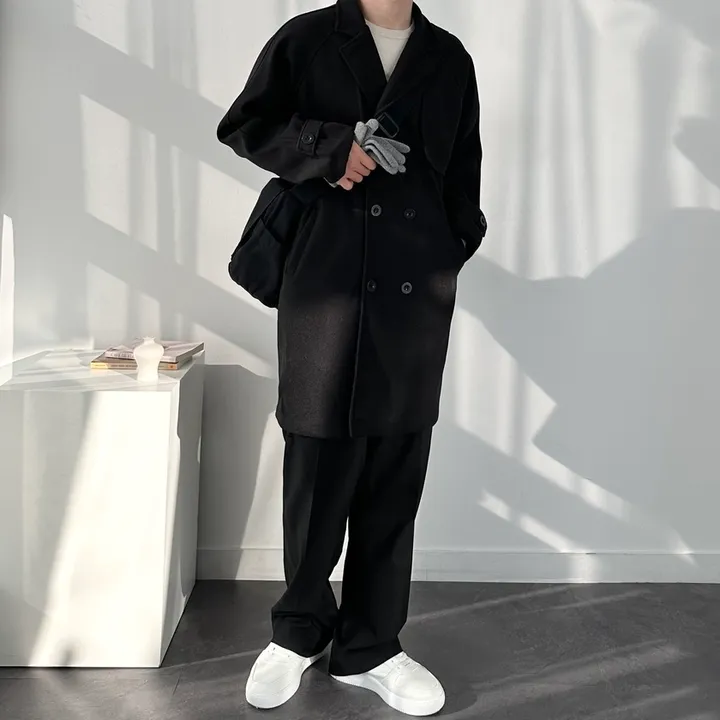 봄 가을 겨울 오버핏 하프 코트 미니멀 빅사이즈 아우터 남자트렌치라이크더블코트 상세 이미지 32