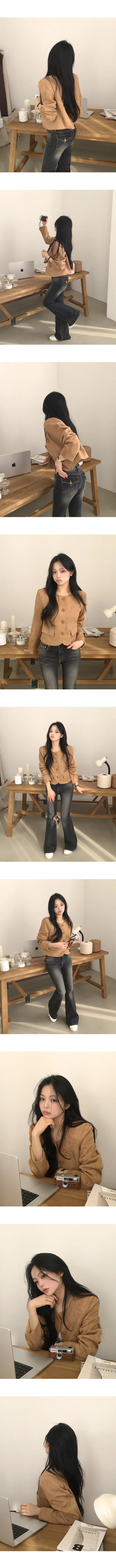 [데이트룩/페미닌무드] 부드러운, 노카라 버튼 포켓 스웨이드 크롭 숏자켓 (2color) 상세 이미지 3