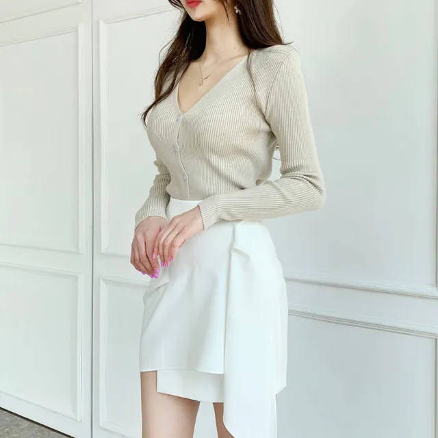 [묶음할인] 소프트 촉감 브이넥 글램핏 골지 가디건 ﻿아이보리 베이지 블랙 연두 소라 핑크 연보라 와인 카키 겨자 에메랄드 개강룩 새내기룩 봄 벚꽃룩 꽃놀이룩 개강여신 상세 이미지 5