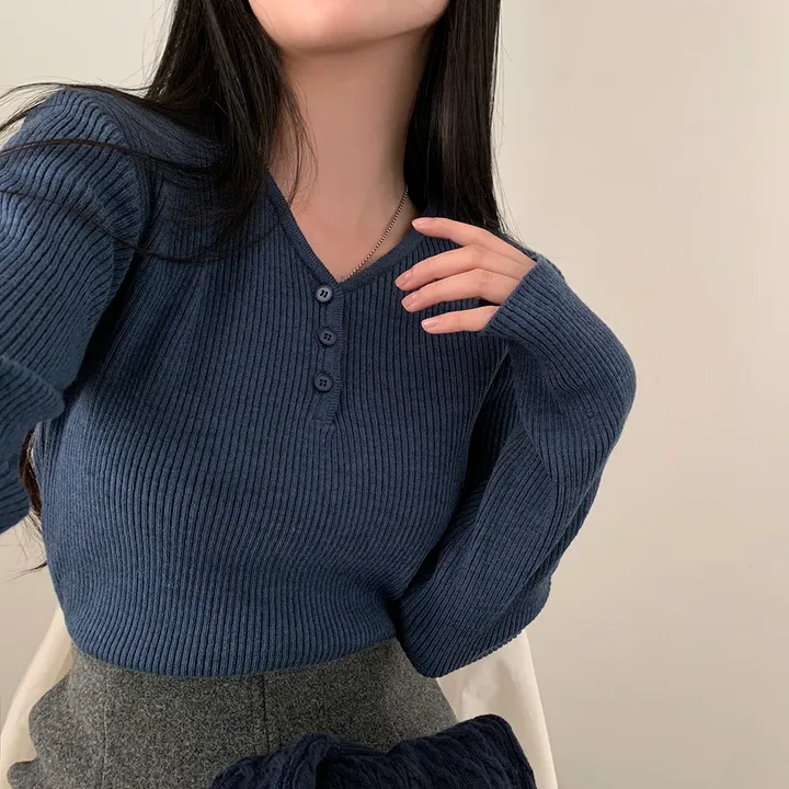 [4계절필수 디자인/연그레이 당일출고✨] 자체제작 #크치Made 젤리 버튼 트임 브이넥 골지 겨울 니트 긴팔티셔츠 - nt 상세 이미지 85