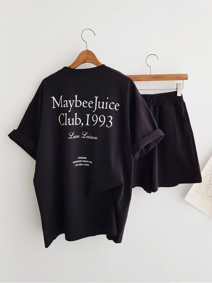 [세트가격!] Maybee 레터링 프린트 오버핏티셔츠 반팔 티셔츠 밴딩 반바지 홈웨어세트 여름파자마 트레이닝복 츄리닝세트 주말룩 여름휴가 바캉스룩 이지웨어세트 상세 이미지 23