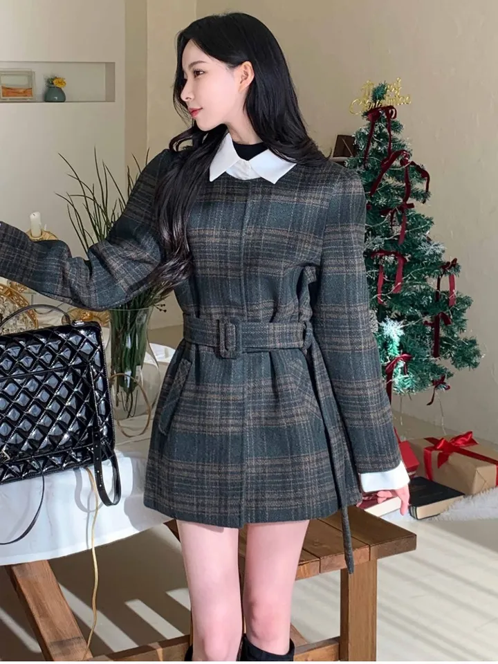 [신상🌹] 이브 벨트코트 / 벨트자켓 레이어드 자켓 체크자켓 체크코트 무스탕 하객룩 트위드자켓 하프코트 떡볶이코트 울자켓 모직자켓 핸드메이드 코트 숏코트 울코트 모직코트 퍼자켓 상세 이미지 20