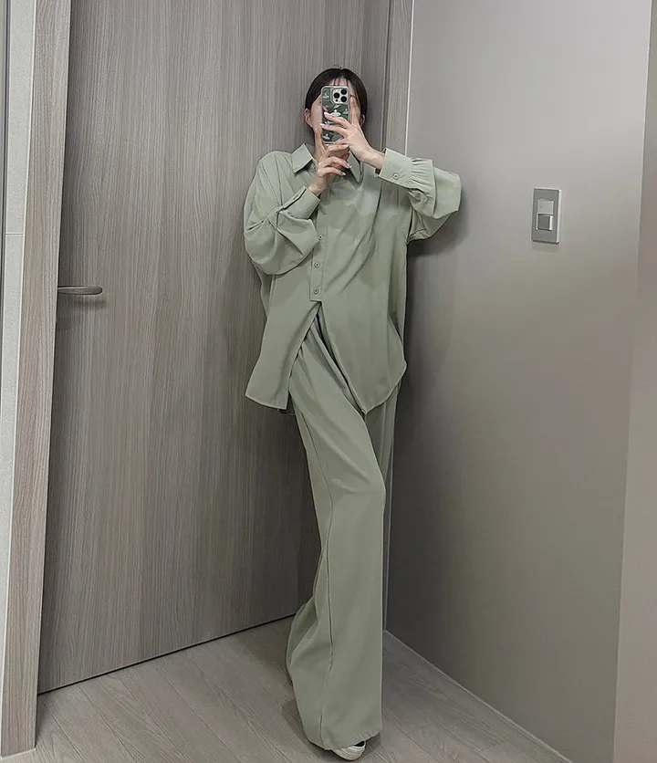 [최저가/부분당일발송🚚]빅사이즈 루즈핏 패치 남방셔츠 스트링 슬랙스 와이드팬츠 투피스세트/44-88/빅사이즈/찰랑/시원한소재/여름신상/뒷밴딩/여름하객룩/휴양지룩/바캉스룩/투웨이 상세 이미지 20