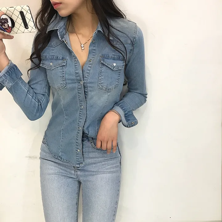반팔/긴팔 주문폭주 스판 슬림핏 데님 청남방 자켓 셔츠 상세 이미지 2