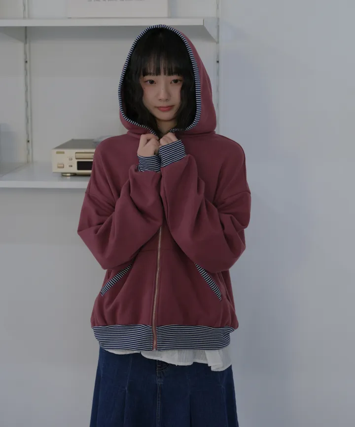 *추천* 레드빈 배색 캐주얼 후드 jp 2color 상세 이미지 2