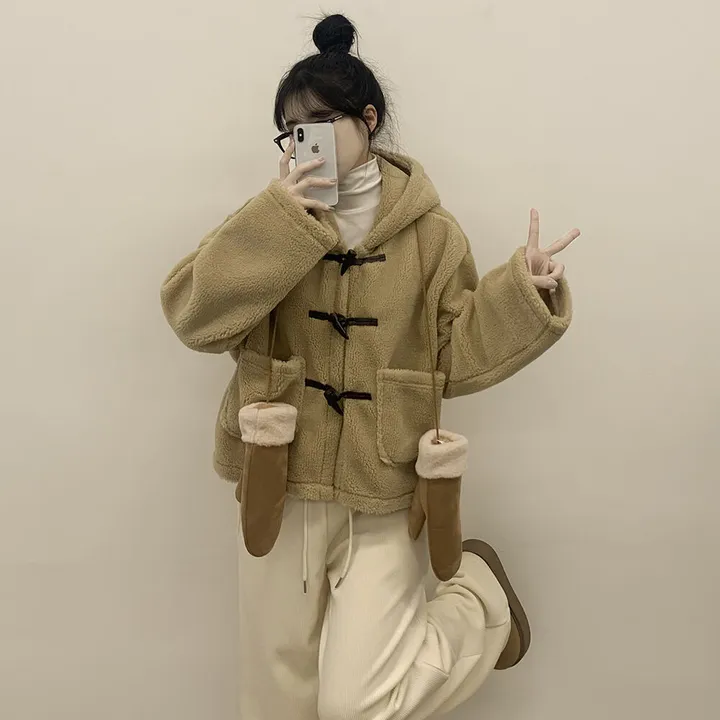 [귀여움/아방핏] 포근 후드 양털 떡볶이 퍼자켓 숏코트 덤블점퍼 상세 이미지 17