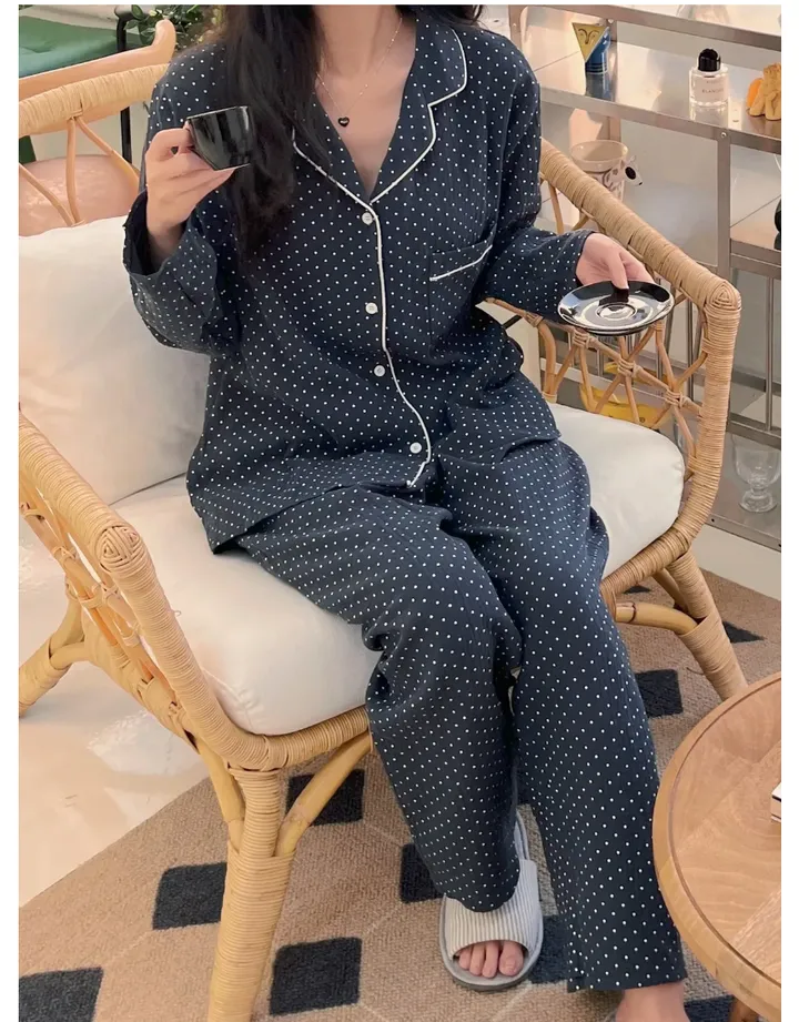 [2 size] [면 잠옷] 네이비 도트 땡땡이 잠옷 홈웨어 파자마 상세 이미지 5