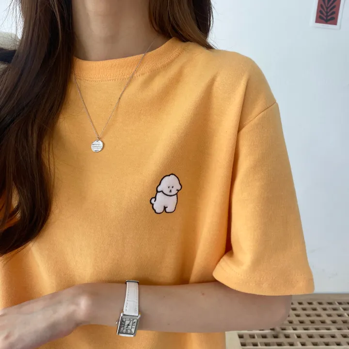 [묶음 할인/꾸안꾸] 귀여운 흰둥이 패치 반팔티 5color 상세 이미지 4