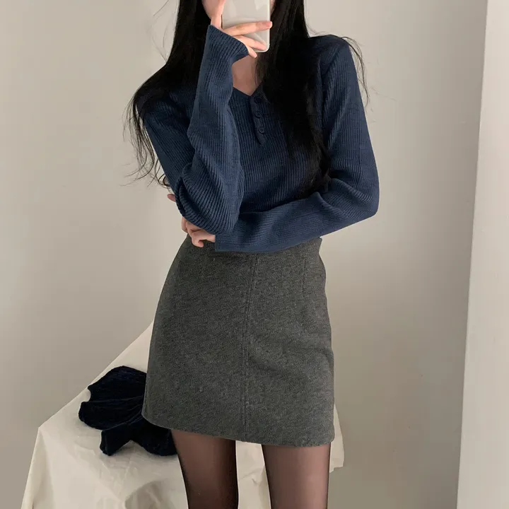 [4계절필수 디자인/연그레이 당일출고✨] 자체제작 #크치Made 젤리 버튼 트임 브이넥 골지 겨울 니트 긴팔티셔츠 - nt 상세 이미지 90