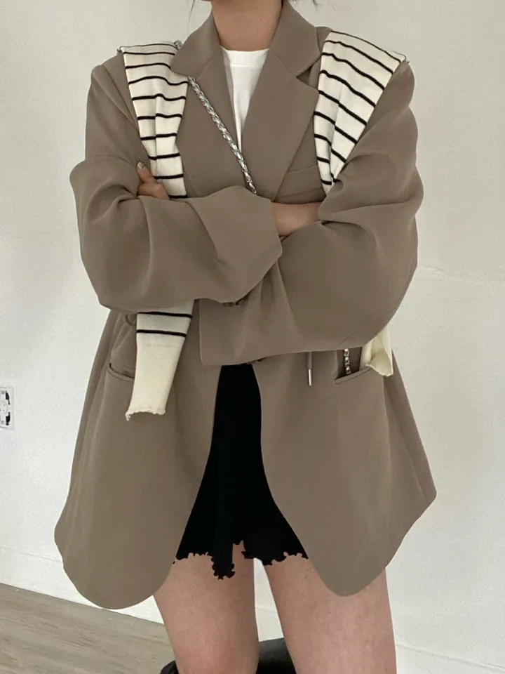 [25ss봄재진행🌷/44-99] 원버튼 오버핏 스트링 자켓 (3colors) / (대디자켓 박시자켓 빅사이즈자켓 봄자켓 허리스트링 패드자켓 오버자켓 보이핏자켓 ) 상세 이미지 13