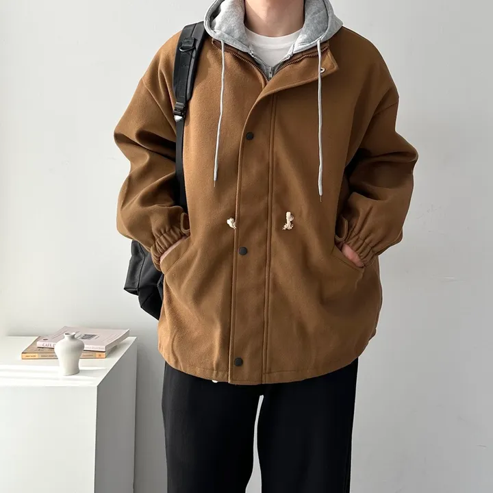 가을 겨울 오버핏 하프 코트 미니멀 빅사이즈 아우터 후드레이어드오버핏코트 상세 이미지 13