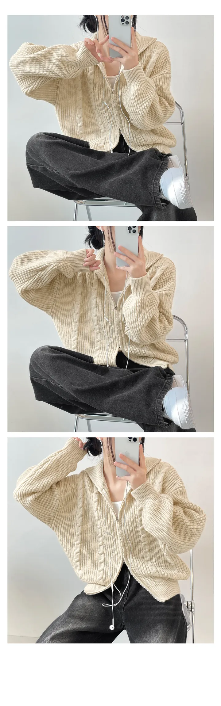 [도톰따뜻🧶아방핏]폭닥 투웨이 하이넥 루즈핏 꽈배기 니트 집업(5color) 상세 이미지 17