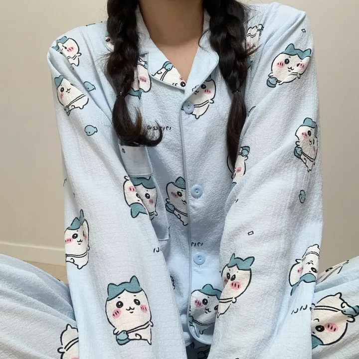[🔥당일출고🔥/3컬러!] 먼작귀 치이카와 하치와레 우사기 생일선물 지지미 긴팔 긴바지 잠옷 파자마 홈웨어 세트 상세 이미지 9