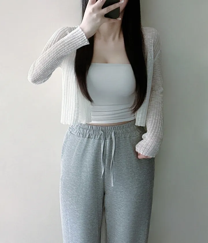 [여리보들💕/슥 걸치는]손등 덮는 러빙 텐셜 시스루 루즈핏 크롭 데일리 레이어드 브이넥 가디건 5color 상세 이미지 5