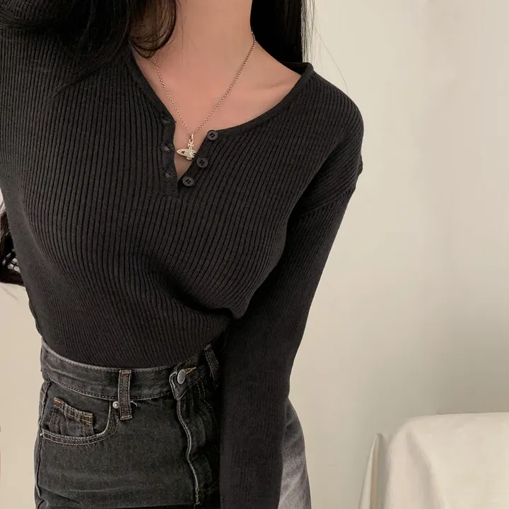 [4계절필수 디자인/연그레이 당일출고✨] 자체제작 #크치Made 젤리 버튼 트임 브이넥 골지 겨울 니트 긴팔티셔츠 - nt 상세 이미지 124