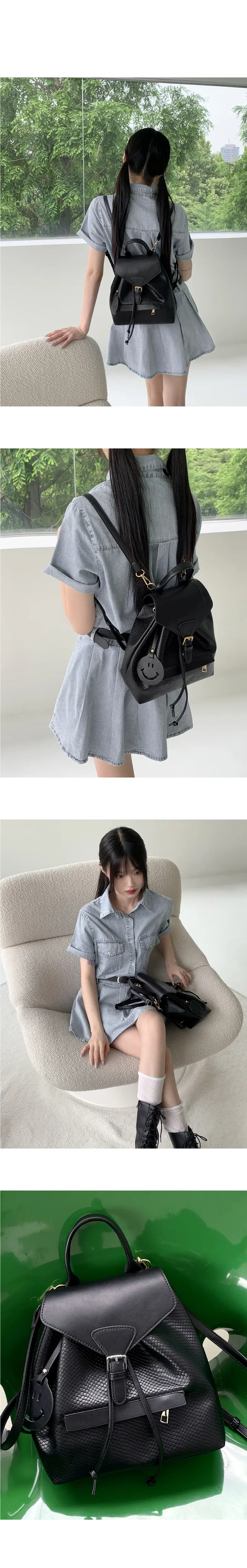 루트 스마일 버클 미니 가죽 버킷 백팩 상세 이미지 2