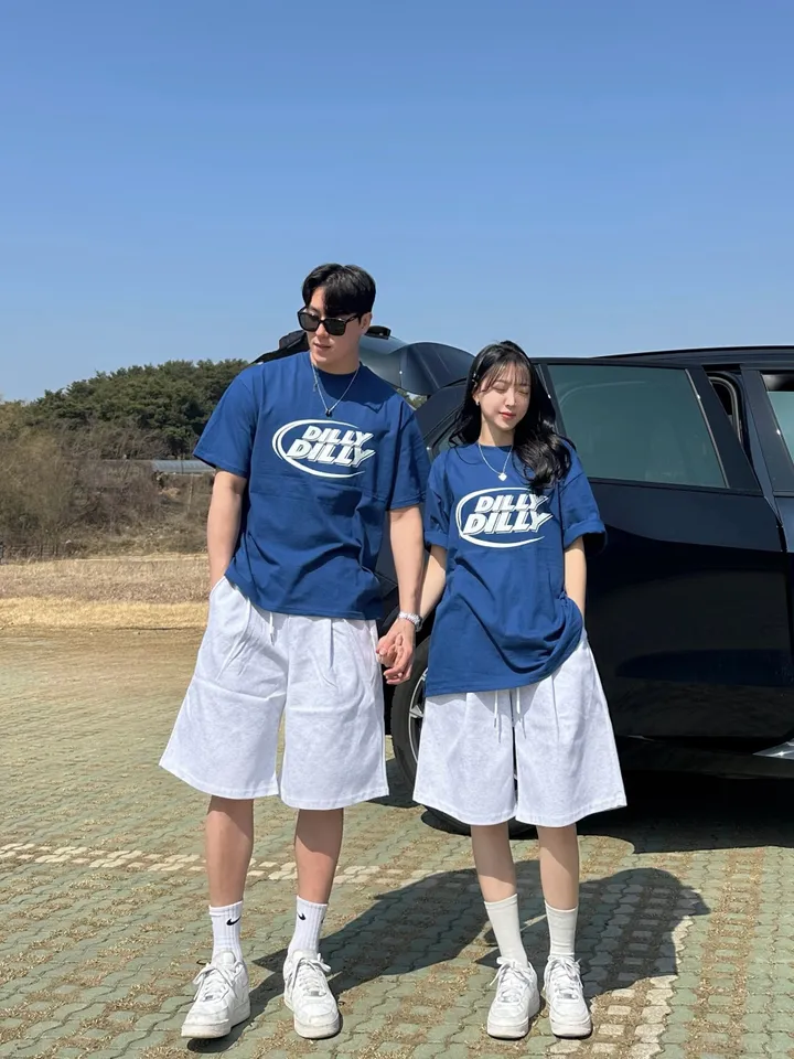 세트가능/ 남녀공용 오버핏 반팔 여름 커플룩 커플티 레터링 루즈핏 반팔 티셔츠 합포 핀턱 버뮤다 팬츠 밴딩 반바지 꾸안꾸 트레이닝 세트 커플 시밀러룩 빅사이즈 세트 스트릿 딜리 상세 이미지 17