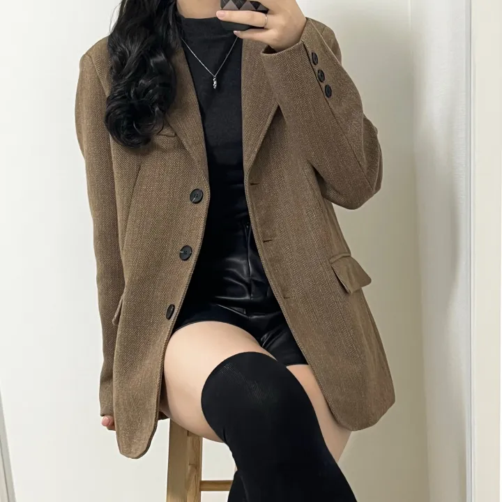 [램스울 80%] 고퀄리티 3버튼 헤링본 블레이저 자켓 상세 이미지 17