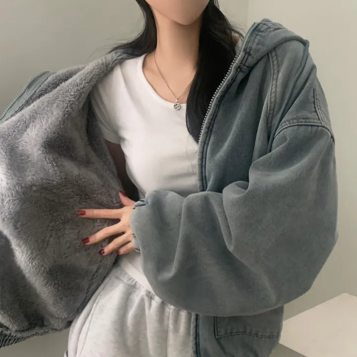 [전체퍼안감🤍/크롭VER추가!] 왕오버핏! 한겨울 투웨이 데님 양털 후드 패딩점퍼, 집업 - 2color 상세 이미지 8