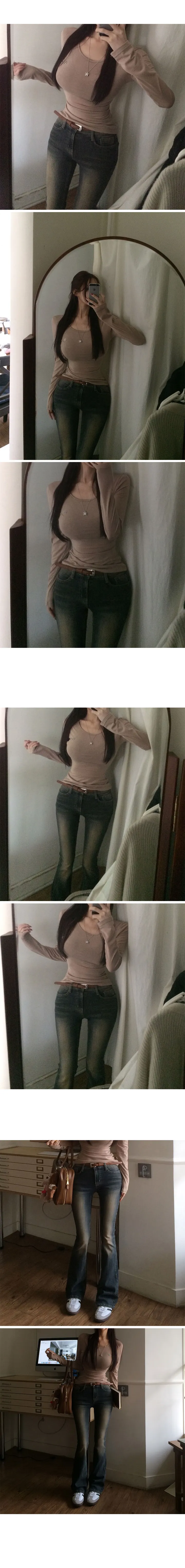 (2size)[매일입는/잘록허리!] made 레터 슬림 라운드 긴팔티 기본티 약기모 상세 이미지 11