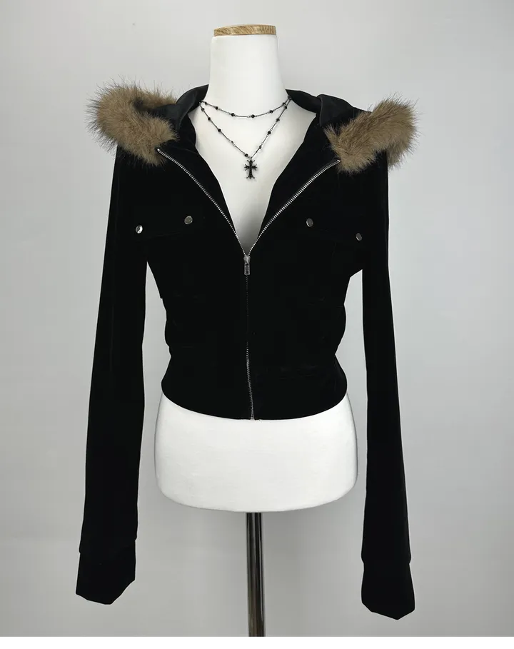 velvet fur hood  jacket- 벨벳 퍼 후드 자켓 2color (힙, 스트릿, 유니크, 크롭, y2k, 빈티지, 퍼, 집업, 후드집업) 상세 이미지 43