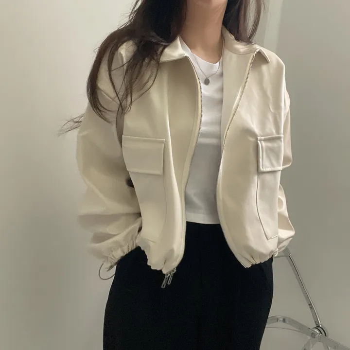 [투웨이/고퀄리티]레더 스트링 카라 크롭 라이더 숏자켓 3color 상세 이미지 31