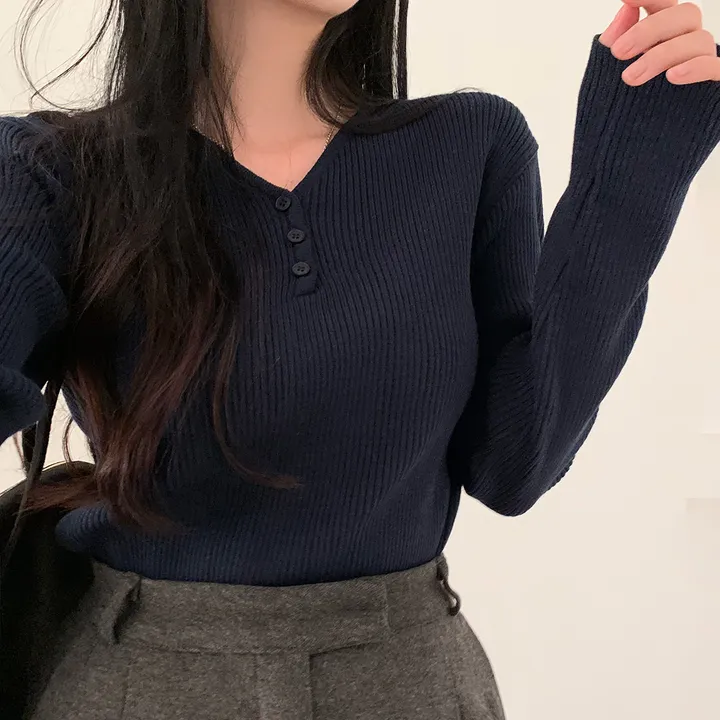 [4계절필수 디자인/연그레이 당일출고✨] 자체제작 #크치Made 젤리 버튼 트임 브이넥 골지 겨울 니트 긴팔티셔츠 - nt 상세 이미지 74