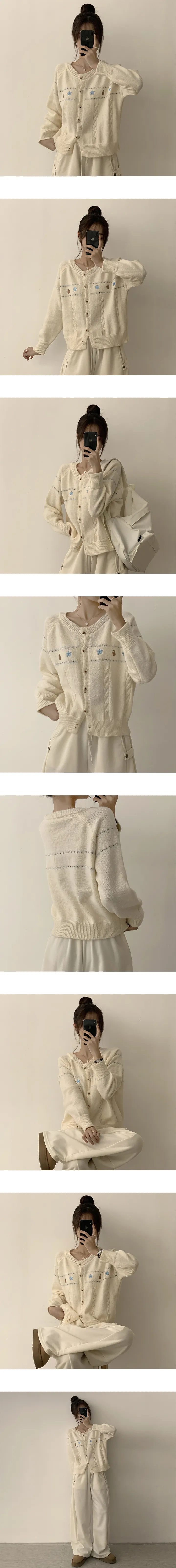 [퀄리티굿/자수 디테일] 스타 라운드 오버핏 긴팔 데일리 가을 아우터 겨울 니트 가디건 3color 상세 이미지 2