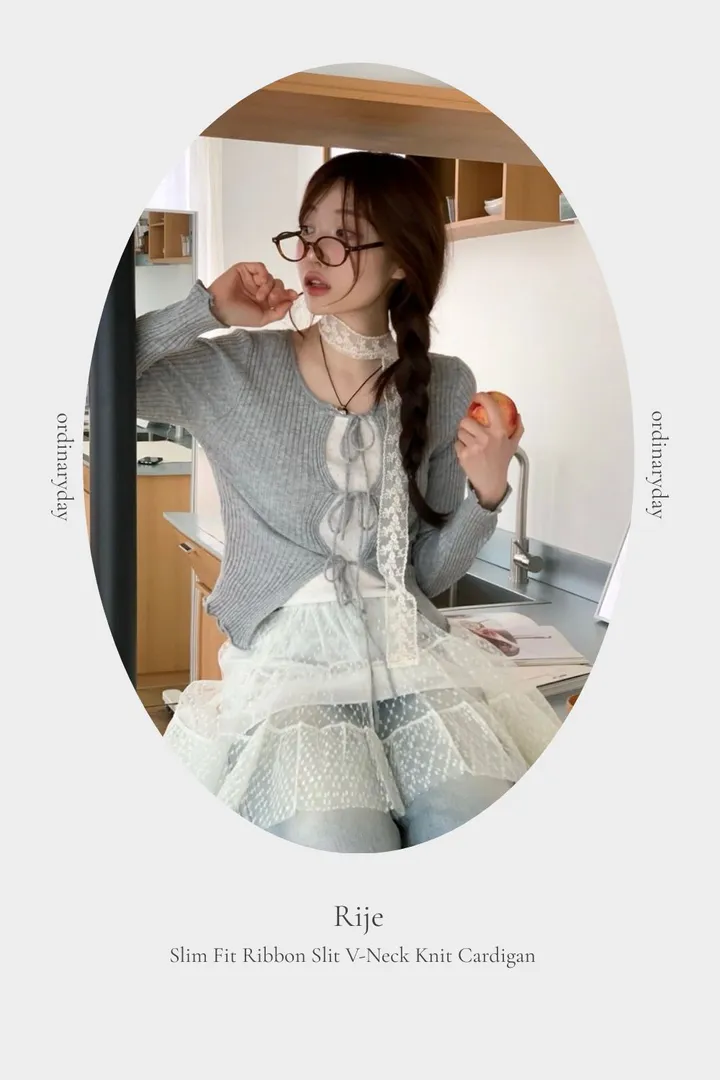 [리본스트랩ෆ허리쏘옥ෆ부드러워요]리제 여리 슬림핏 리본 트임 골지 니트 가디건 3color 상세 이미지 15