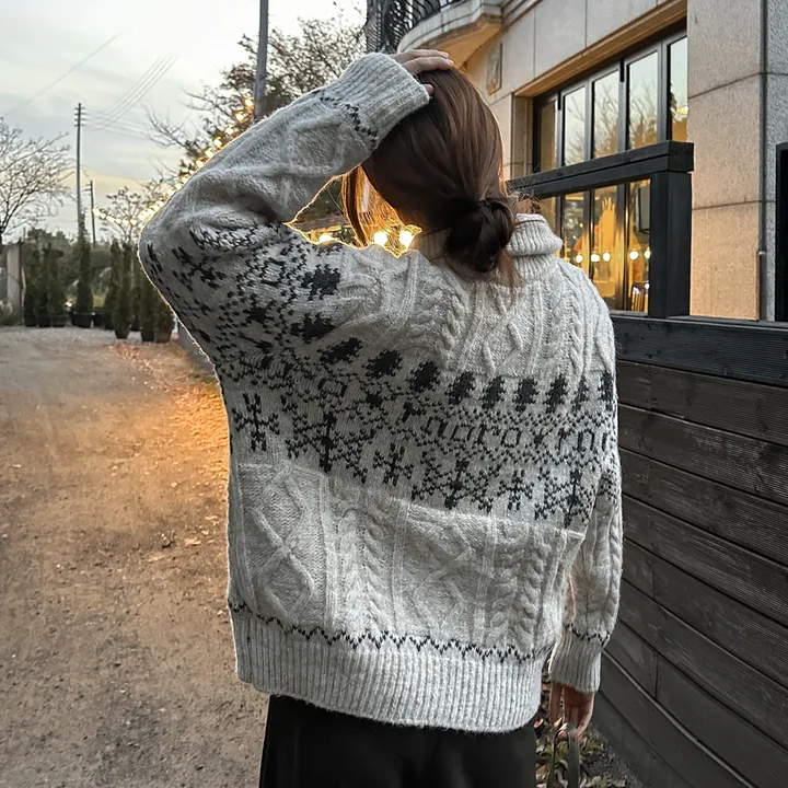 당일출고🚀[wool20%/두툼❄] 하이넥 스노우 패턴 노르딕 루즈핏 가디건 3color 상세 이미지 14