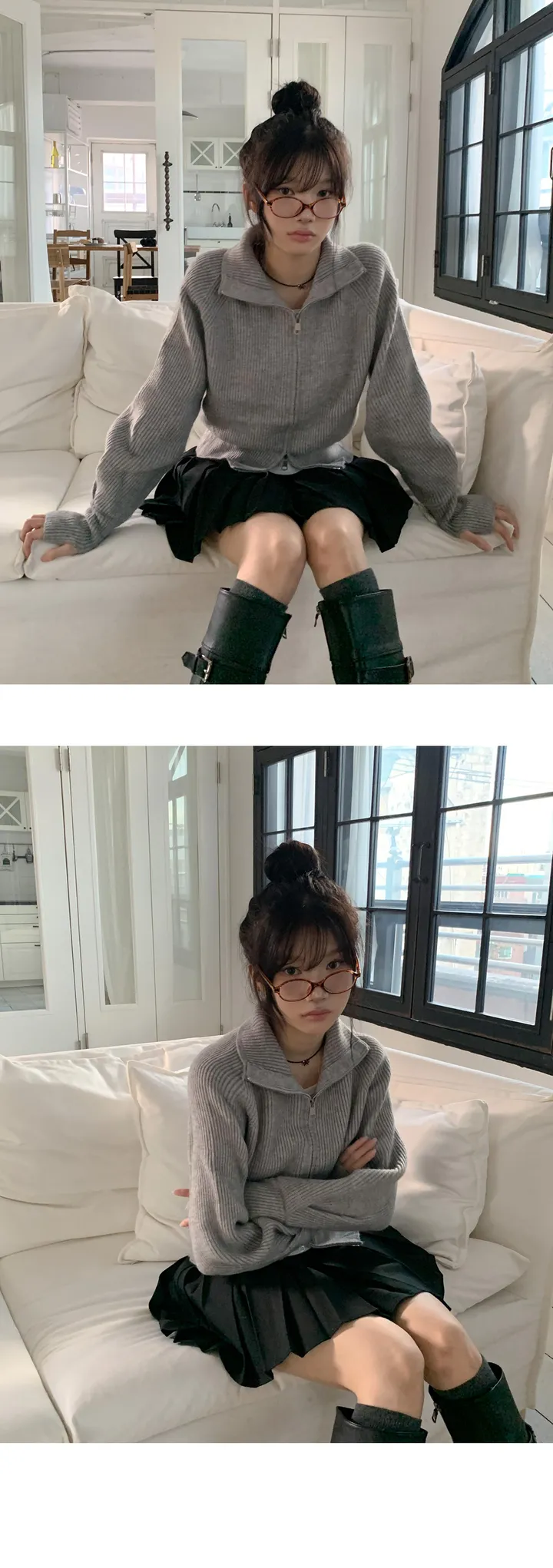 [데일리/11컬러🖤] 폴라 투웨이 핀턱 소매 포인트 니트 집업 - 11color 상세 이미지 8