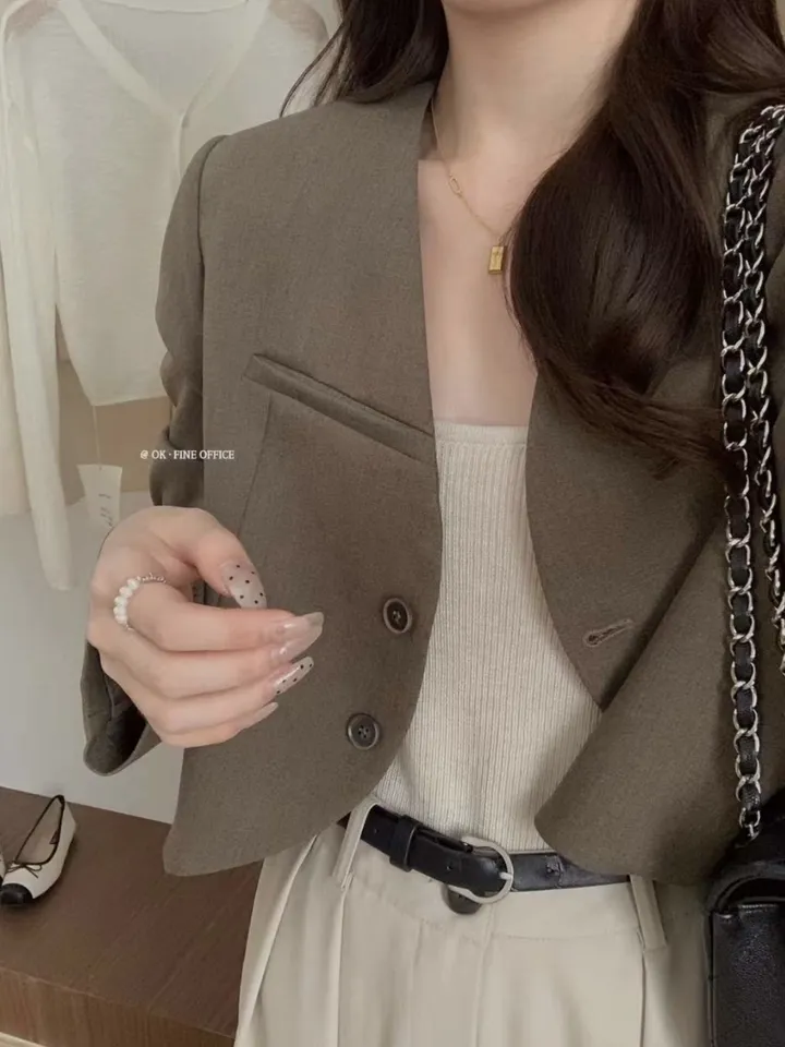 🚀당일출발🚀[자체생산/5컬러/고퀄!컬러예쁨!강추]가을자켓 간절기 봄자켓 노카라 크롭자켓 숏 블랙,베이지,그레이 가을아우터 가을옷 봄옷 봄아우터 출근룩 오피스룩 하객룩 올드머니룩 상세 이미지 10