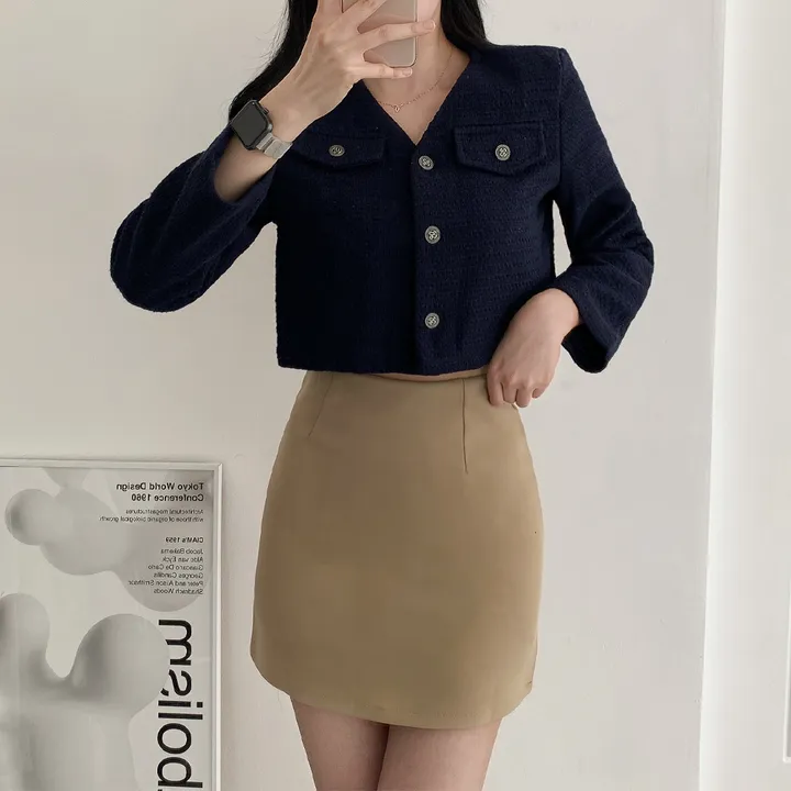 [부분 당일배송🎀1000장돌파!! 리뷰극찬🔥컬러추가!] 트위드 세미 크롭 자켓 노카라 간절기 하객룩 숏자켓 핑크 아이보리 블랙 네이비 - 5colors 상세 이미지 54