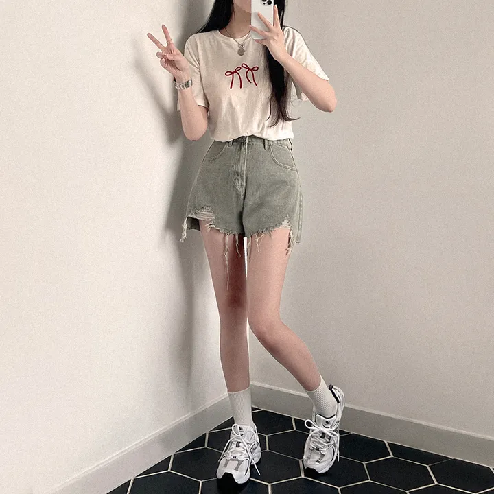 [데일리/꾸안꾸] 여름 필수템, 퓨어 워싱 데미지 데님 숏팬츠 상세 이미지 3