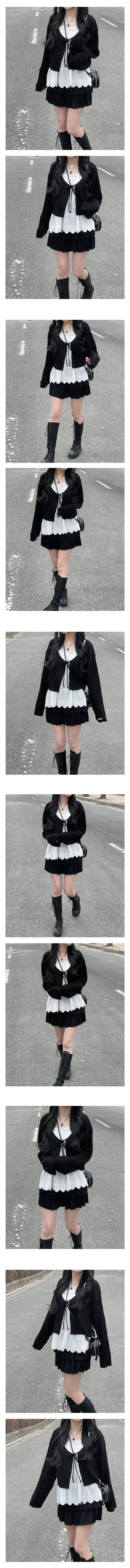 히렌 브이넥 골지 리본 가디건 볼레로 상세 이미지 3