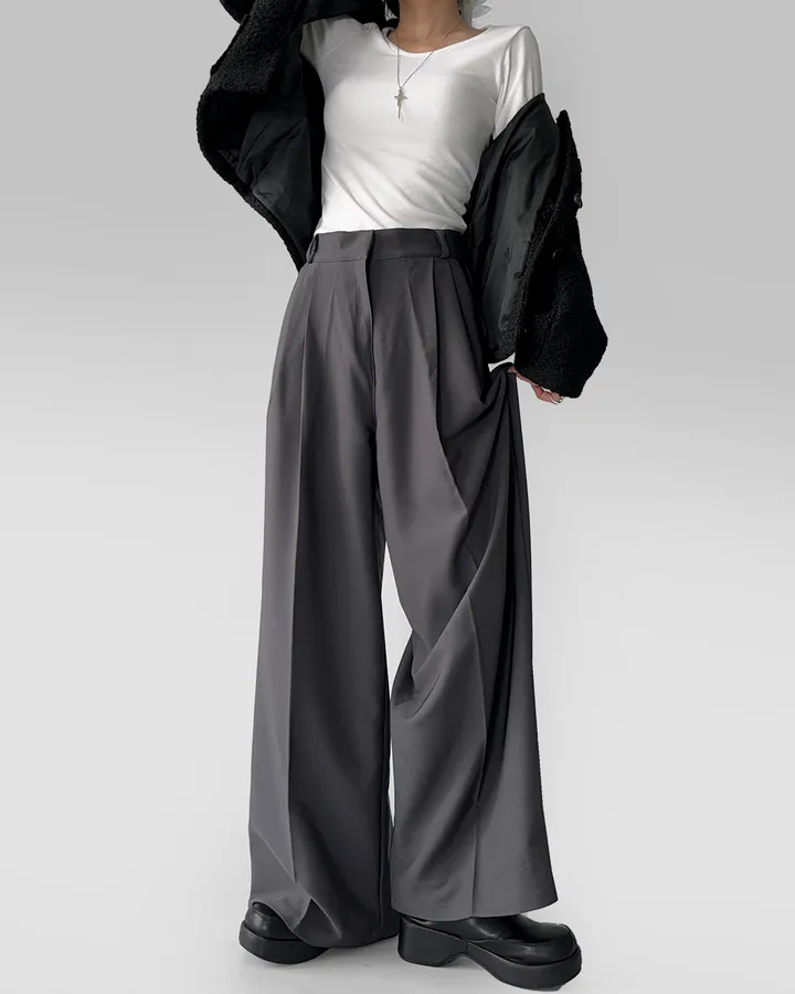[~3XL/2기장] 르네상스 모더니즘 더블 핀턱 통 와이드 루즈핏 슬랙스 긴바지 롱팬츠 상세 이미지 14