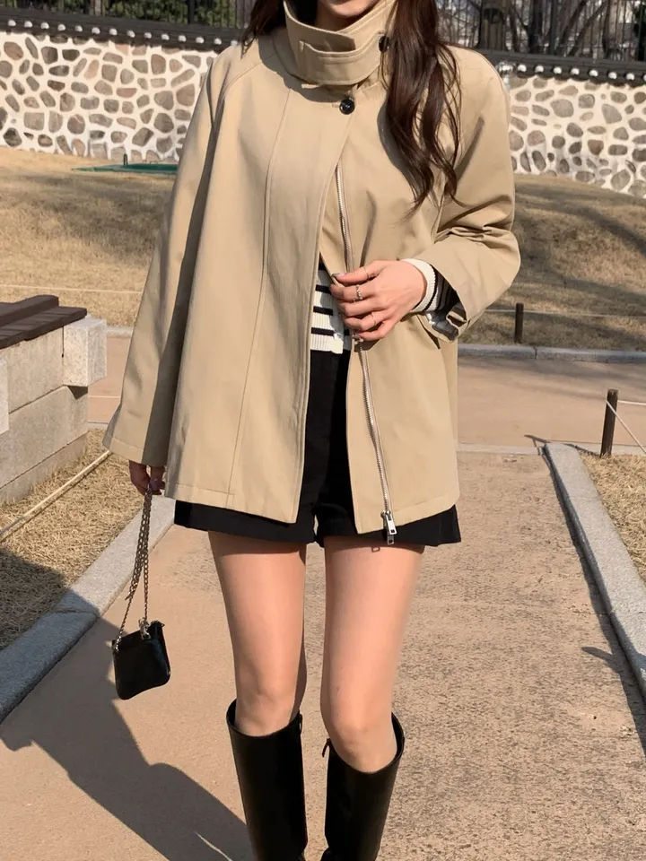 [*주문폭주!!/당일발송*] 파리 트렌치 케이프 하프코트 트렌치코트 트렌치하프 하프트렌치 코트 봄아우터 봄트렌치 절개트렌치 (1color) 상세 이미지 25