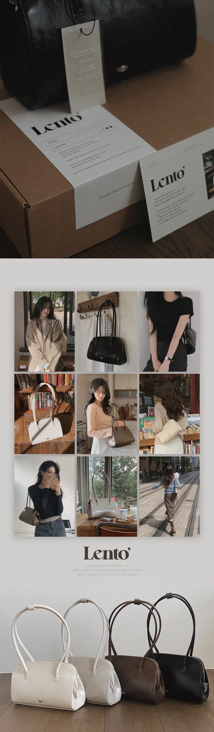 [🤎트렌디/숄더백] #LENTO. Baguette Tote Bag - 4 color (SLOWMADE/자체제작/알찬수납력/데일리/바게트백/레더백/이너포켓) 상세 이미지 3