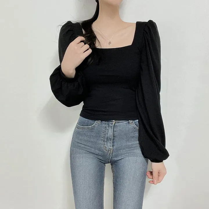 [속옷비침X!묶음할인]여리글램 퍼프 모어 스퀘어 반크롭 긴팔T 4col 상세 이미지 12