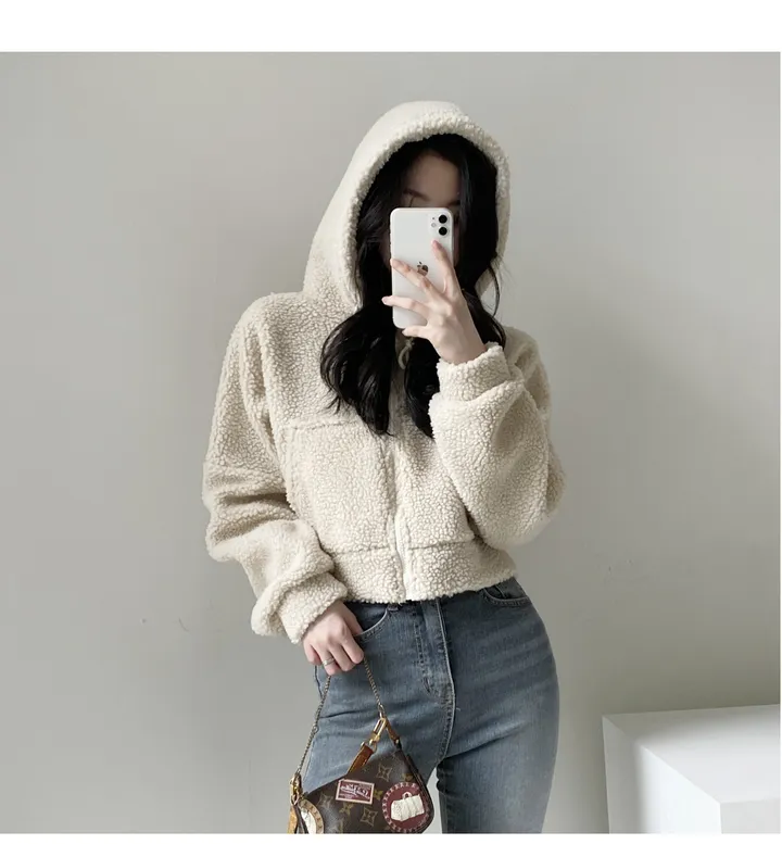 [국내생산/휘뚜루 마뚜루템!]뽀글이 덤블 크롭 후드 집업(3color) 핑크래빗 상세 이미지 49