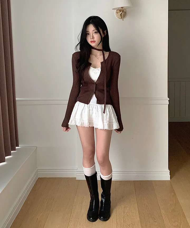 [초커타이set 💗] 몰린 초커 타이 세트 골지 니트 가디건 봄 가을 데이트룩 / 긴팔가디건 긴팔니트 데일리룩 하객룩 클래식블랑 상세 이미지 10