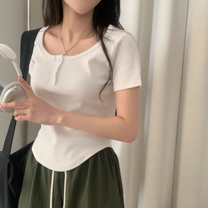[MADE🤍/팔뚝반쪽핏!] 파스텔톤, 단추 유넥 기본 반팔티셔츠 - 5color 상세 이미지 9