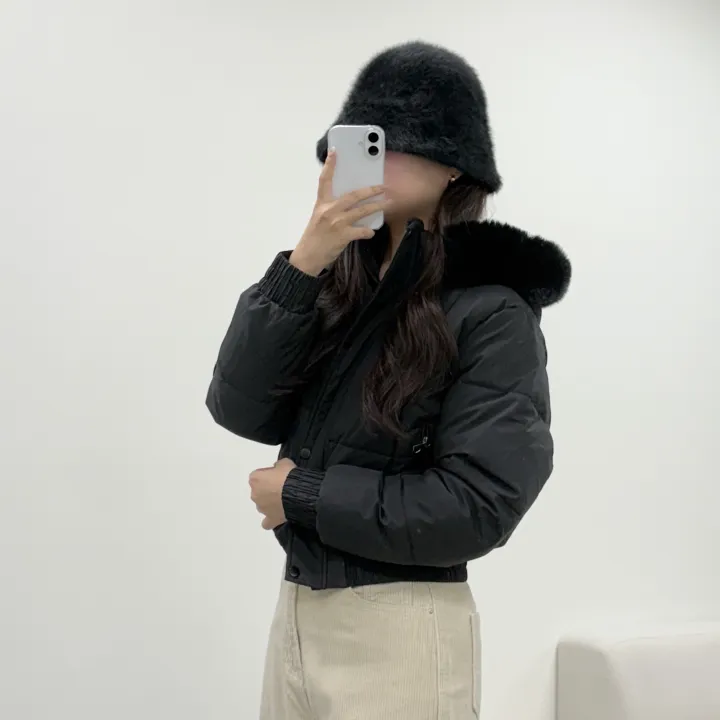 당일출고*[고퀄Ver/슬림핏/밍크안감/4Col] 보들 후드 퍼안감 겨울 숏패딩 크롭 겨울패딩 겨울아우터 상세 이미지 28