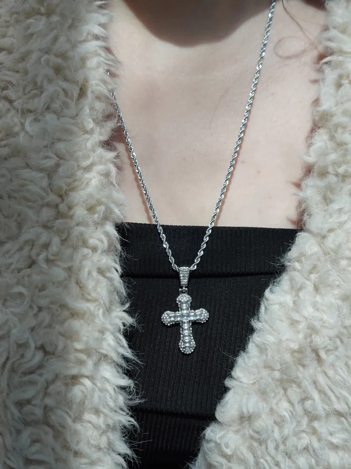 [s.steel/3color] bold cubic cross necklace | 볼드 큐빅 십자가 목걸이 상세 이미지 19